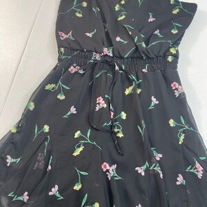TIXXI Black Floral Chiffon Romper Dress Women’s Small Adjustable Straps